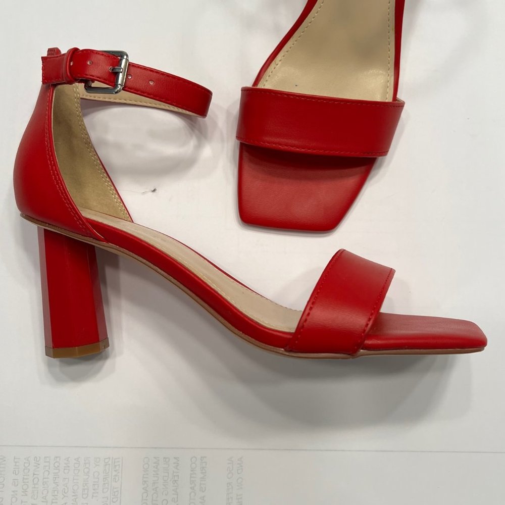 Marc Fisher "Korita" dark red ankle strap sandals with lacquer heels, size 6.5 M